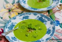 Spring Mint Pea Soup with Scallion Kimchi