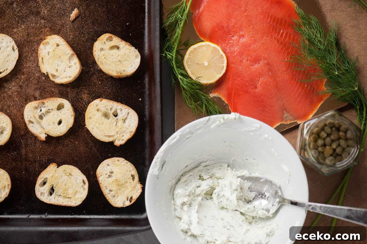 cold smoked salmon crostini appetizer recipe.