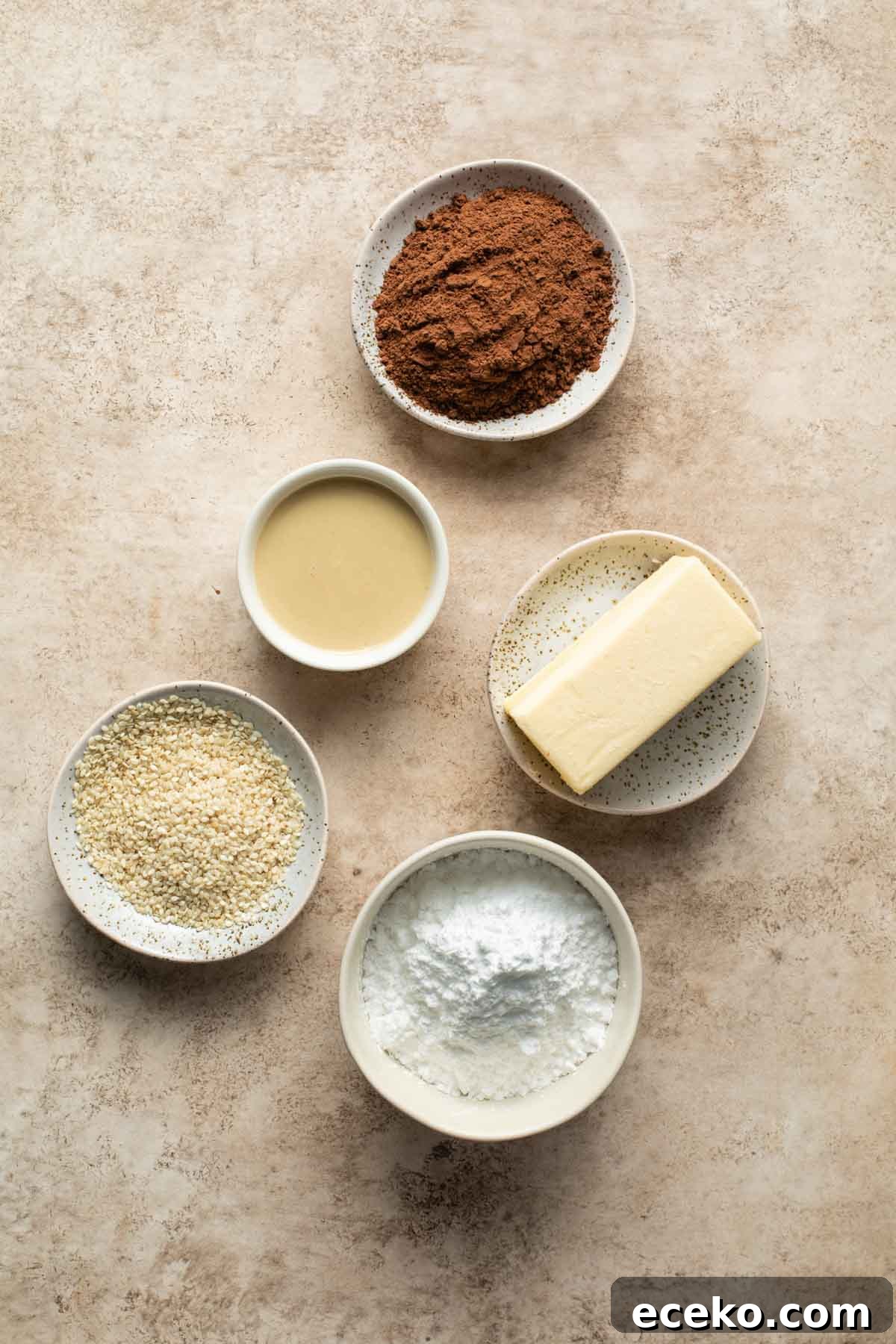 Ingredients for chocolate tahini frosting.