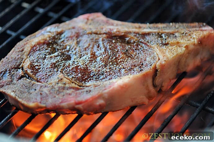 rib-eye steak grilling on Big Green Egg
