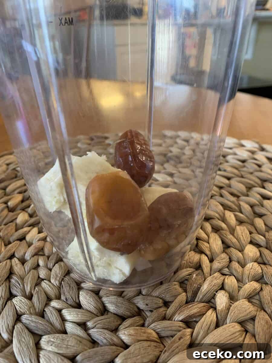Banana and dates in a blender cup