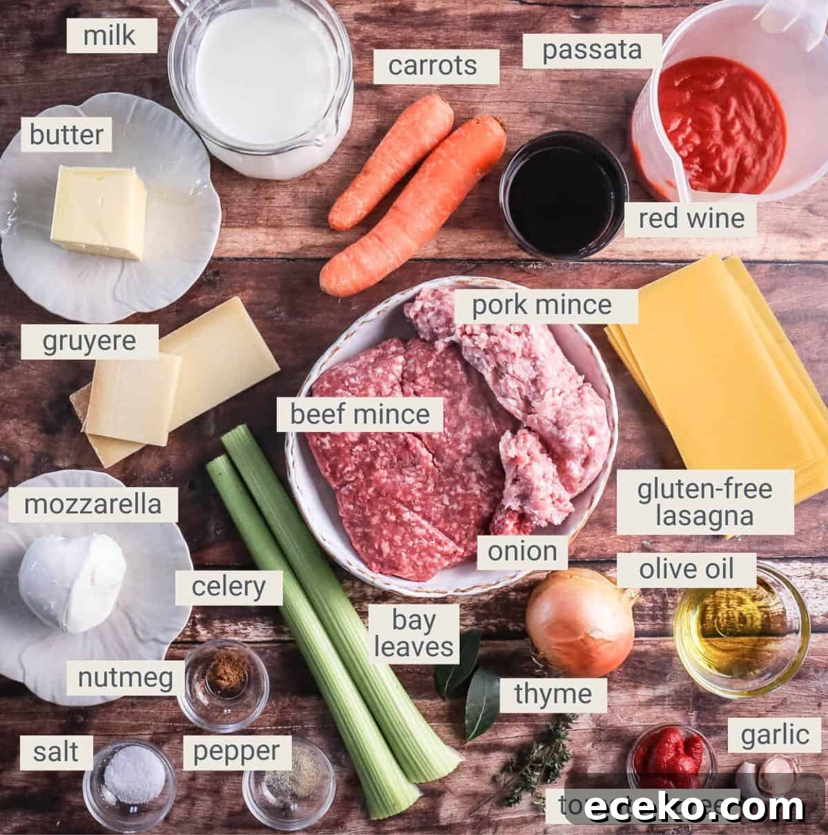 Gluten-Free Lasagna Recipe: Layered Comfort Without Wheat 4 Gluten-Free Lasagne ingredients on table.
