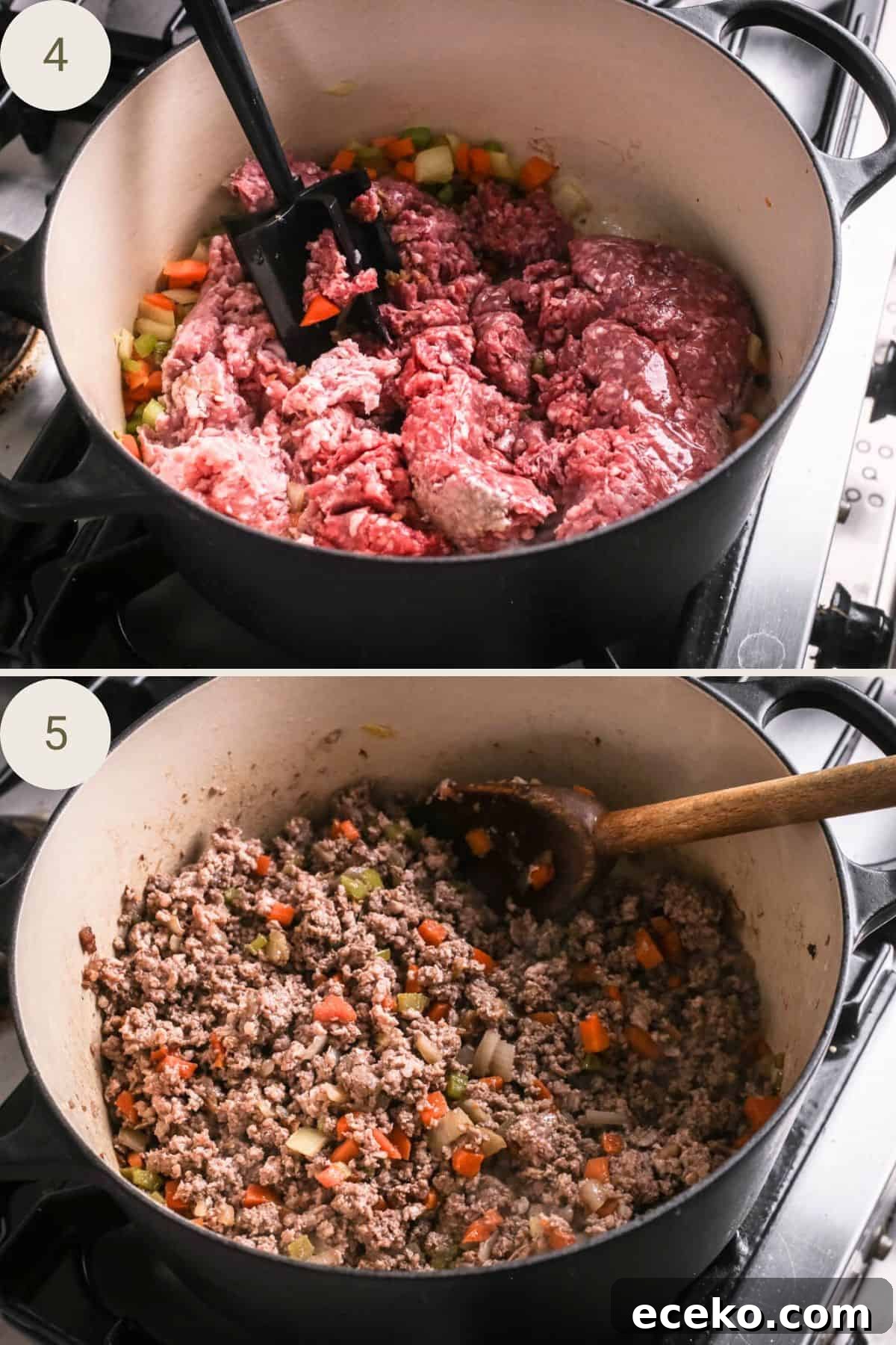 Gluten-Free Lasagna Recipe: Layered Comfort Without Wheat 6 Pork and beef mince added to saucepan and cooked to brown.