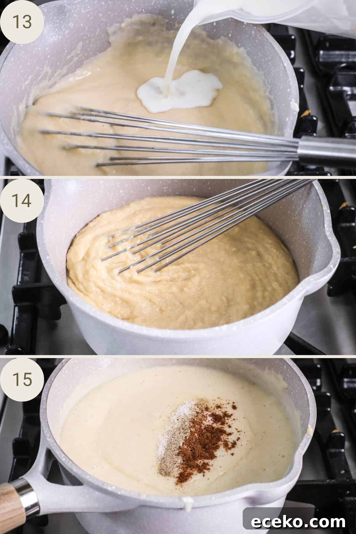 Gluten-Free Lasagna Recipe: Layered Comfort Without Wheat 10 Milk added to roux, mixed gradually to thicken. Seasonings added.