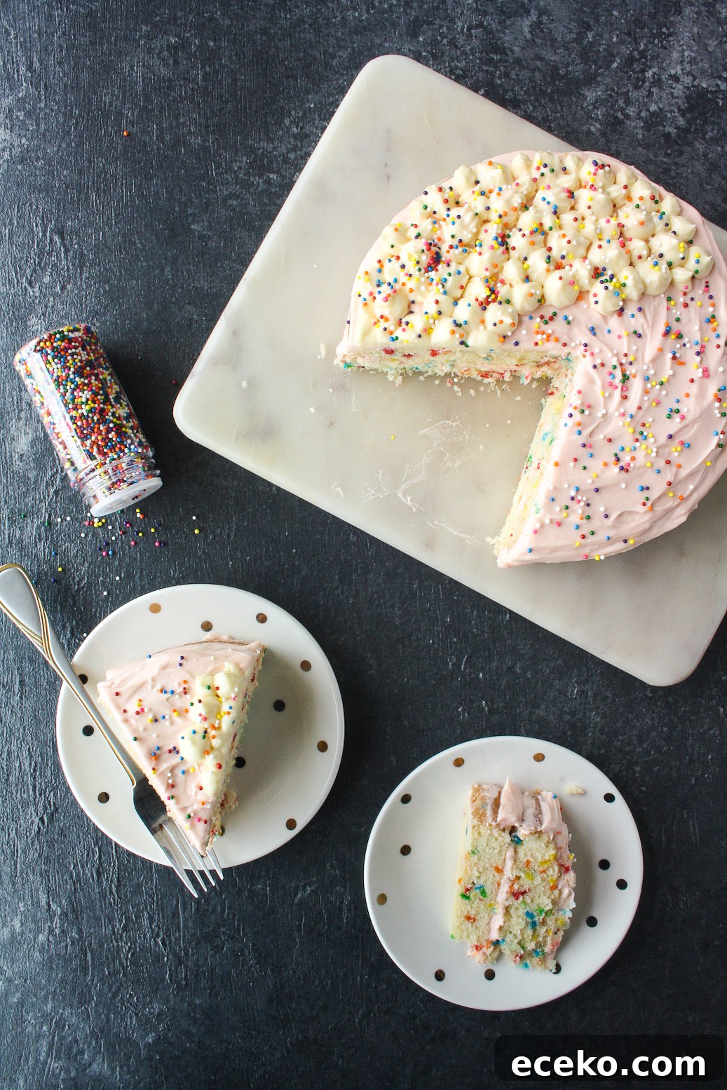 Funfetti Layer Cake with Cream Cheese Frosting Recipe 8 Buttery layer cake with sprinkles and pink frosting!