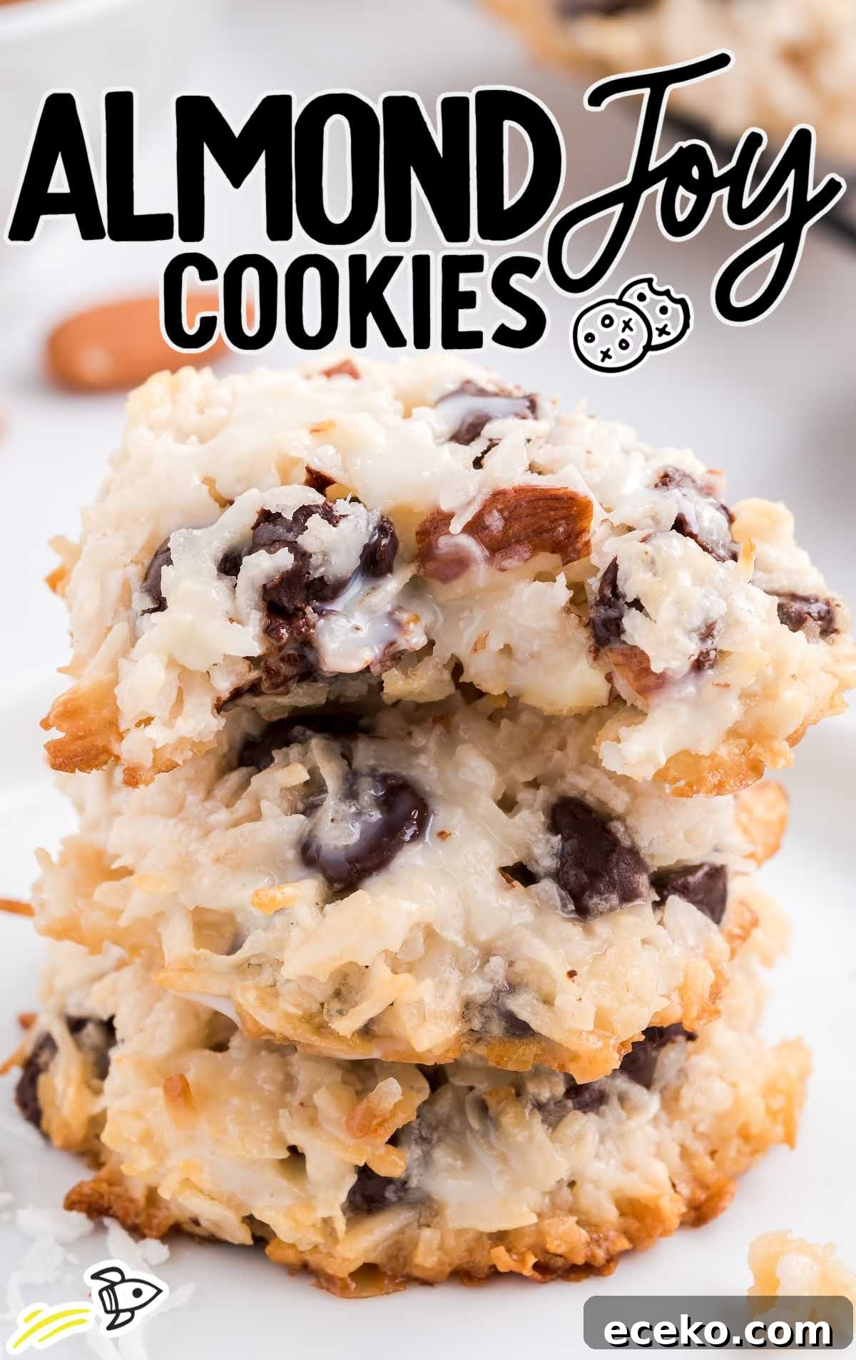 Almond Joy a close up shot of Cookies stacked on top of each other