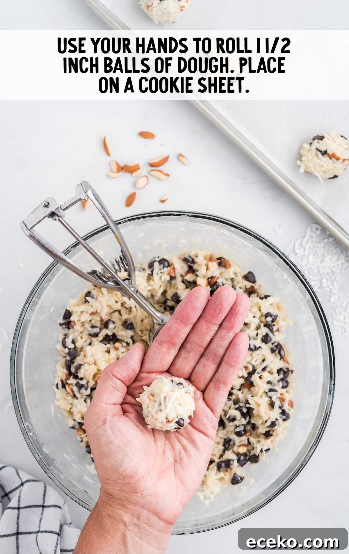 Almond Joy Cookie mixture rolled into a ball