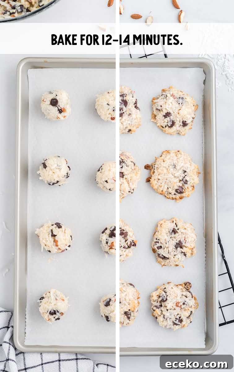 Almond Joy Cookie dough rolled into balls on a baking pan and then baked