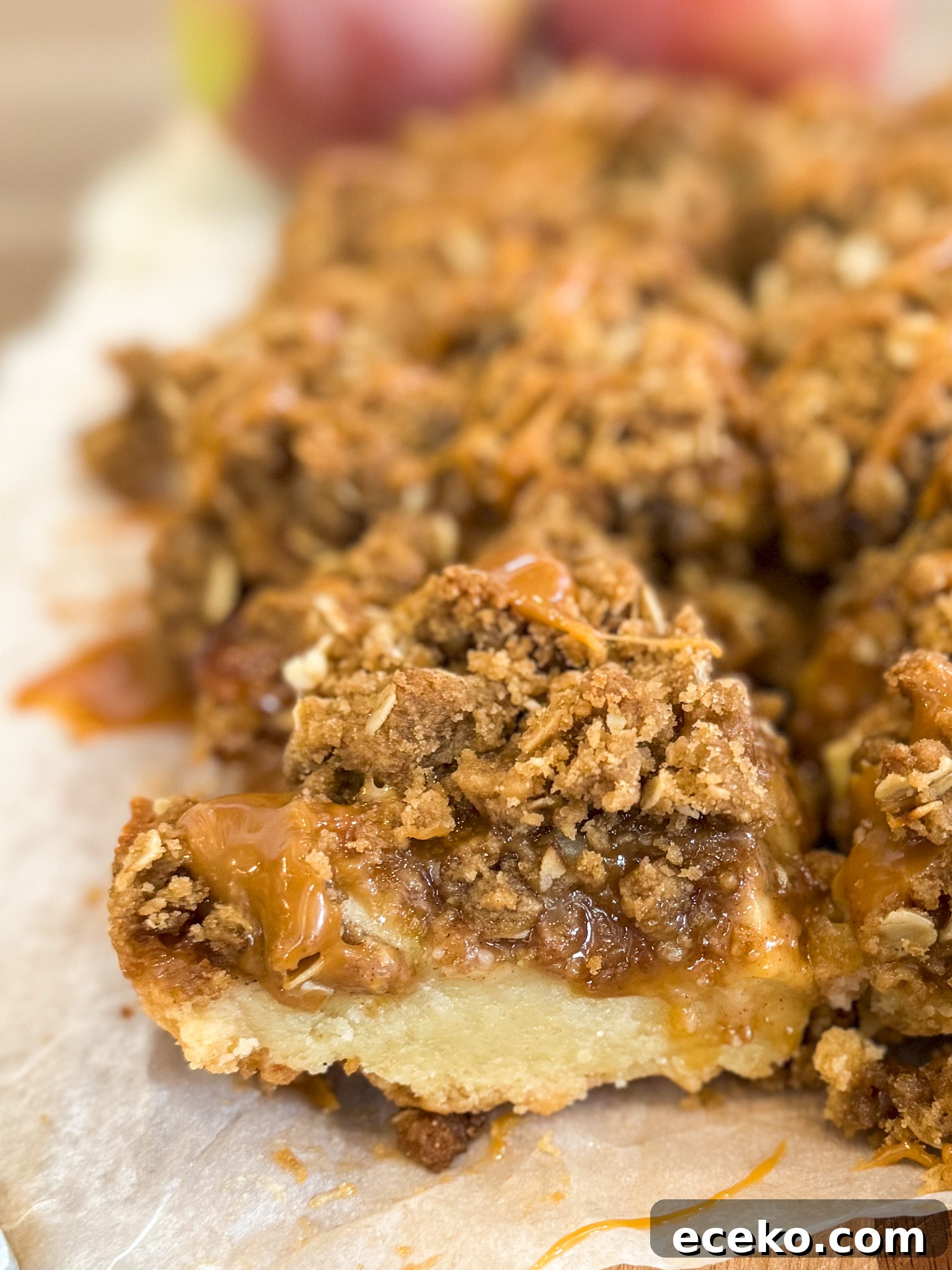 Salted Caramel Apple Dessert Bars: Chewy Apple-Cinnamon Squares 4 Bars before baking
