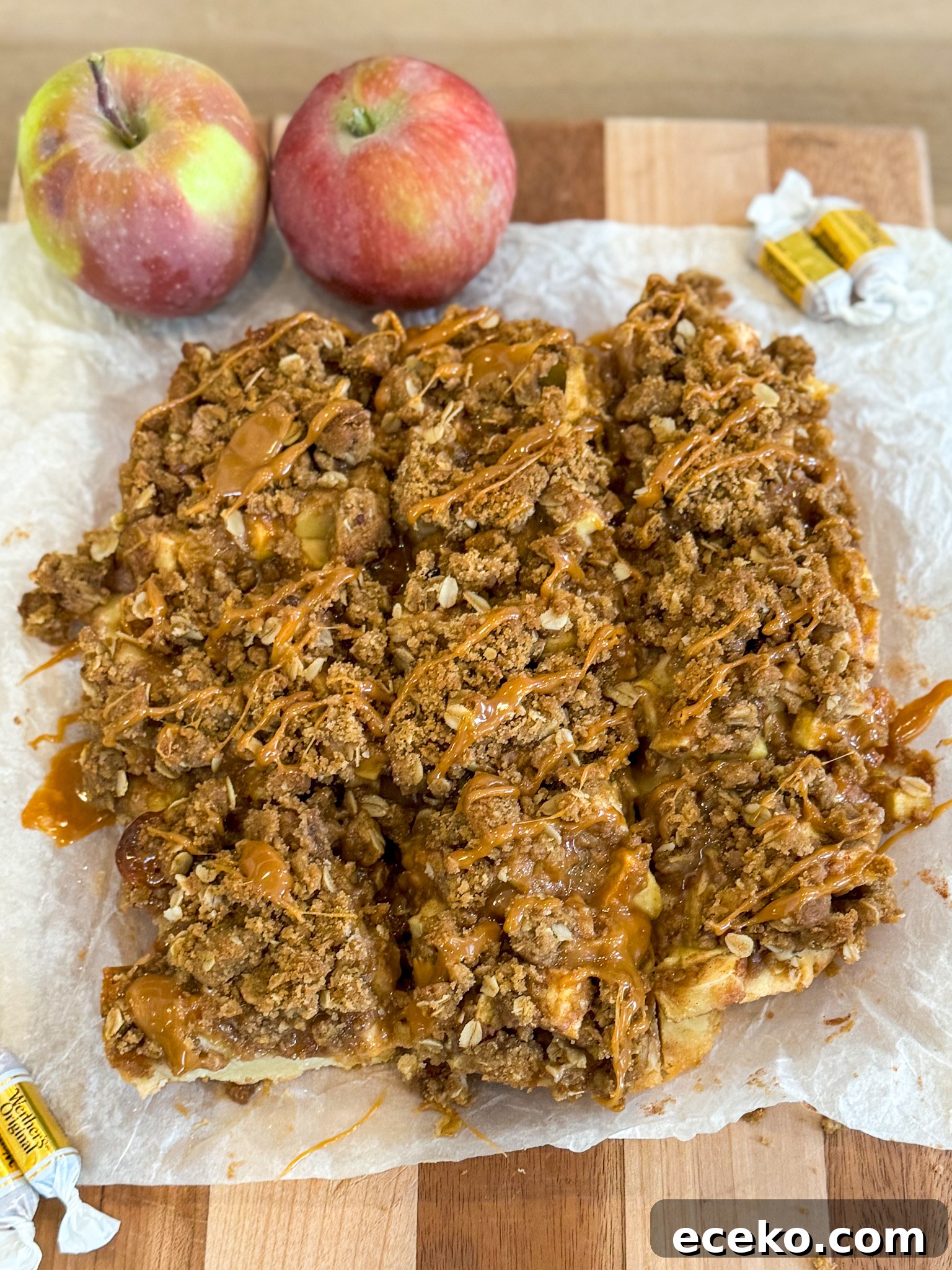 Salted Caramel Apple Dessert Bars: Chewy Apple-Cinnamon Squares 5 Apples mixed with spices