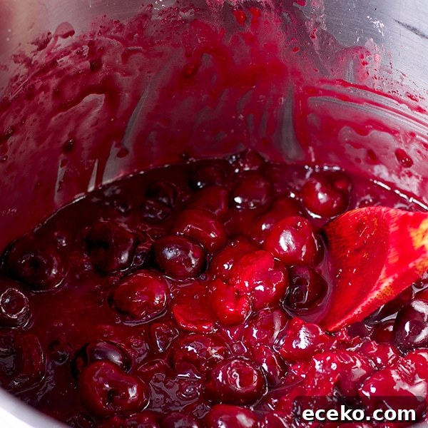 Stirring the cherry filling for Cherry Crumb Pie