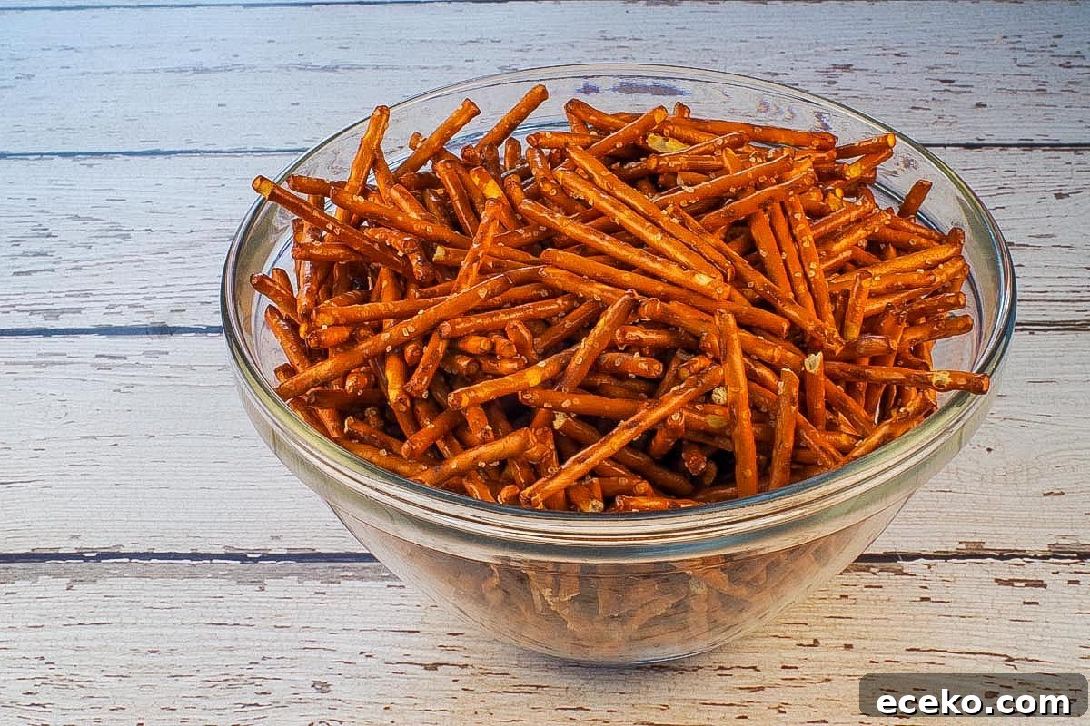 pretzel sticks in a glass bowl