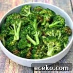 roasted air fryer broccoli in a white bowl