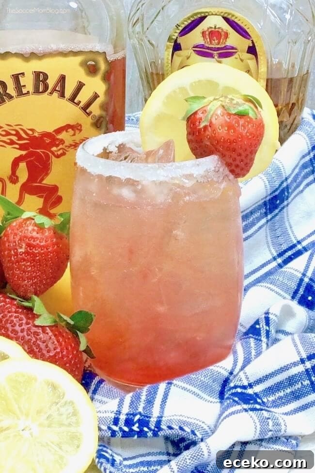 Strawberry Lemonade cocktail made with Fireball and Crown Royal whisky