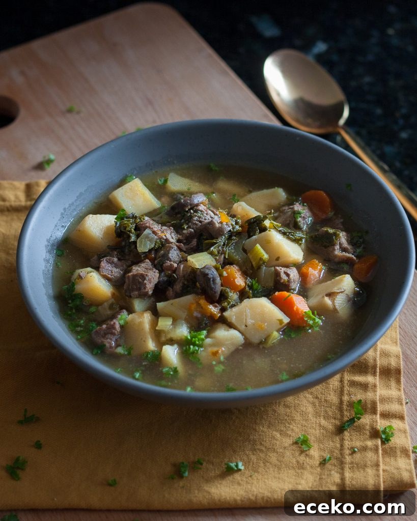 Stay warm when it's cold with nourishing food like this veggie packed winter kale beef soup recipe! * GoodieGodmother.com