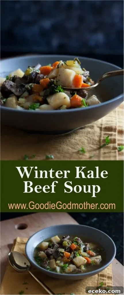 Stay warm when it's cold with nourishing food like this veggie packed winter kale beef soup recipe! * GoodieGodmother.com