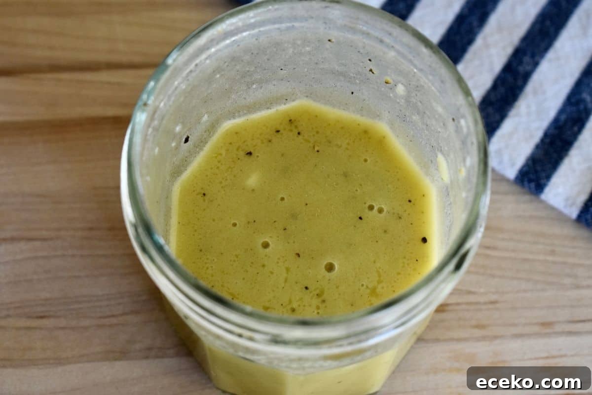 Lemon Vinaigrette in a glass jar.