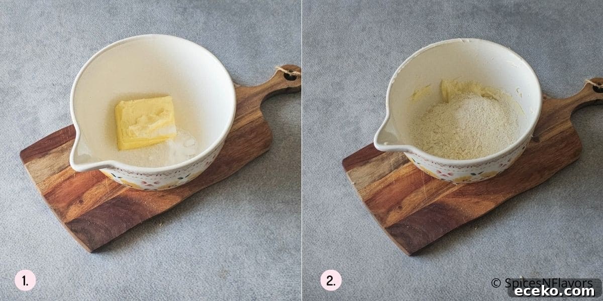 beat butter, sugar, flour in a bowl