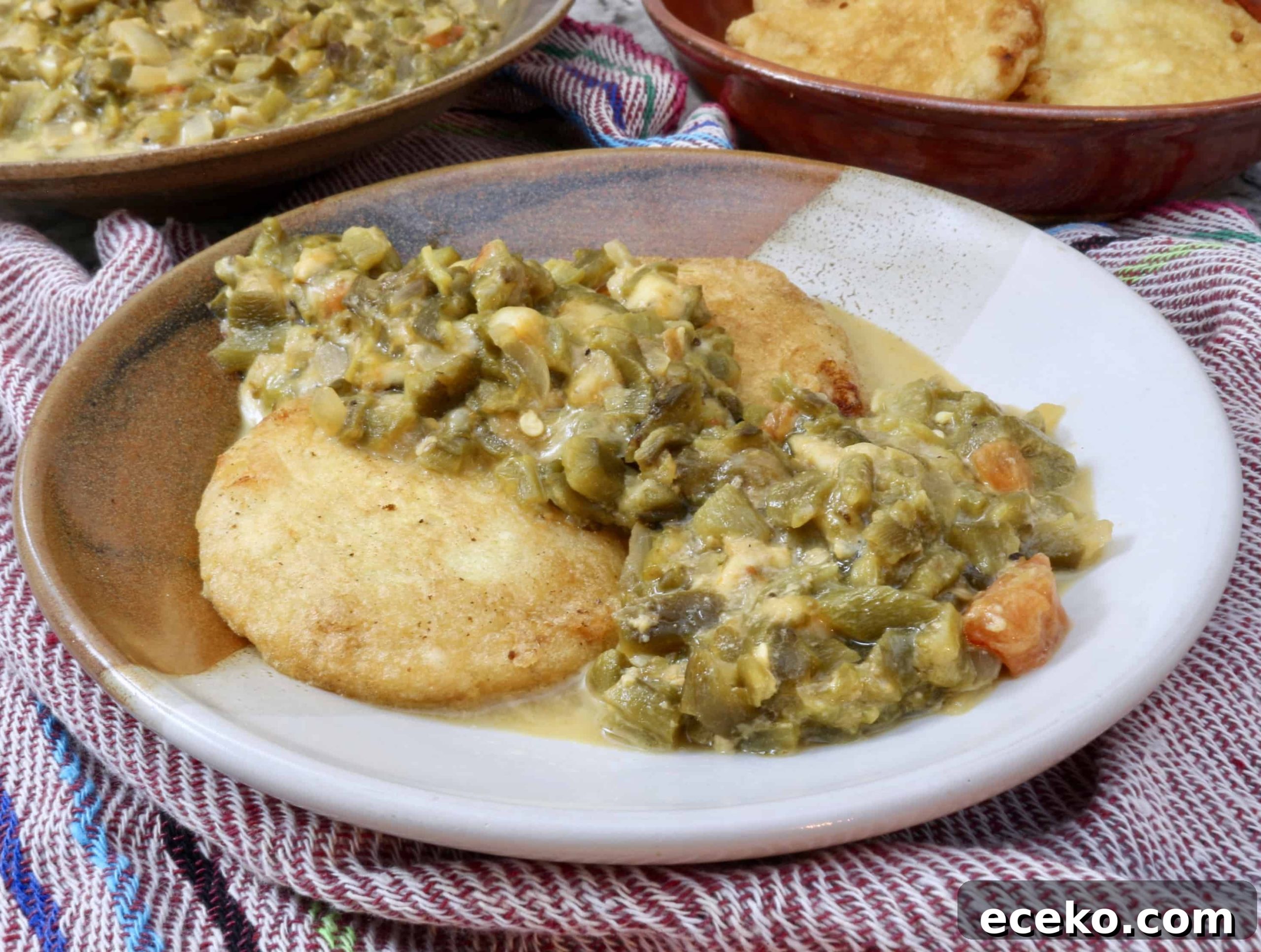 Potato patties with chile com queso