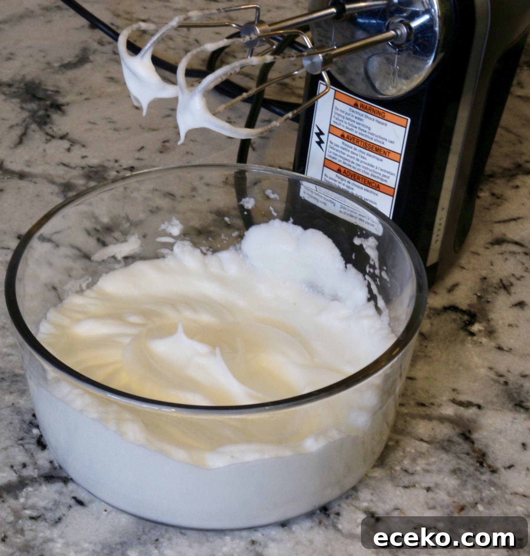 Whipped egg whites with firm peaks