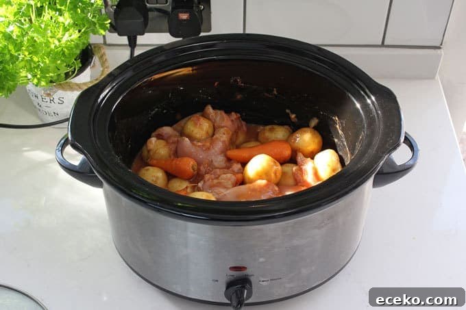 Chicken Casserole ingredients in a slow cooker