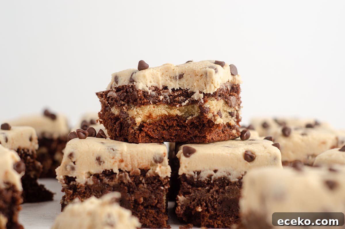 Cookie Dough Stuffed Brownies: Decadent Chocolate Dessert Recipe 15 cookie dough brownie with bite taken out