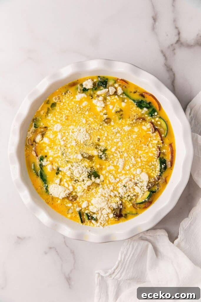 Gluten-Free Feta and Spinach Quiche Recipe 9 sprinkled feta on top of crustless healthy quiche