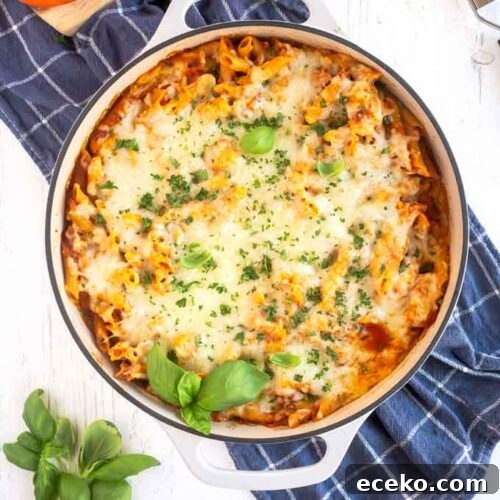 Chicken Parmesan Pasta with Crispy Chicken and Marinara 8 Chicken Parmesan Pasta in a skillet
