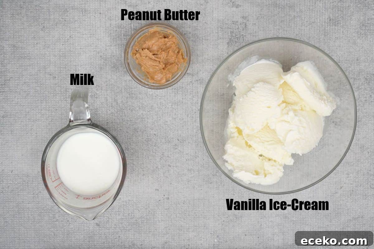 Peanut butter shake ingredients.