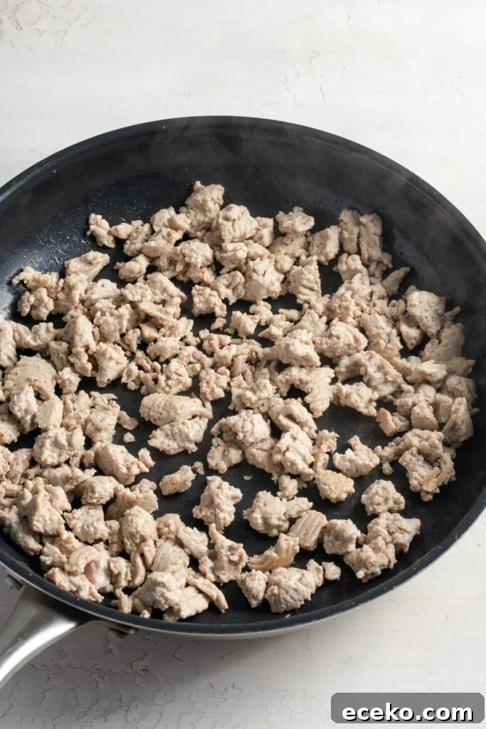 cooked ground turkey in a skillet.