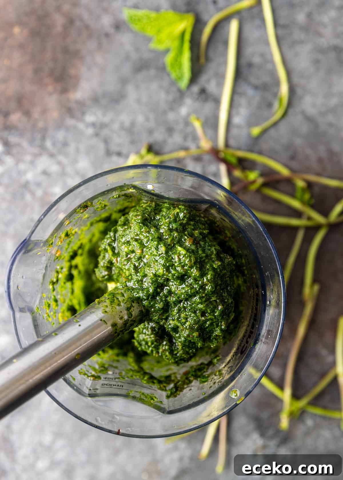 Savory Lamb and Lentil Meatballs with Zesty Lemon Rice 6 overhead process shot: titled image and shown mint pesto