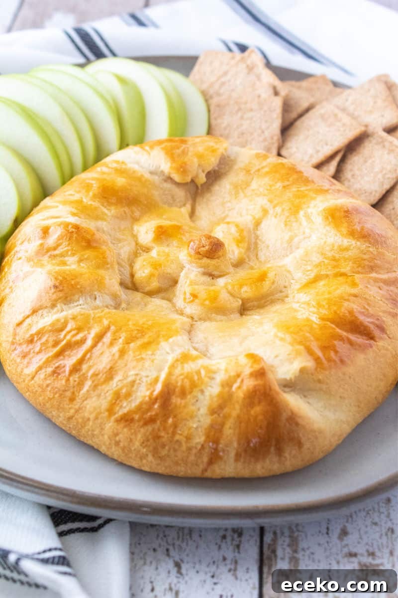 baked brie on a plate with apple and crackers