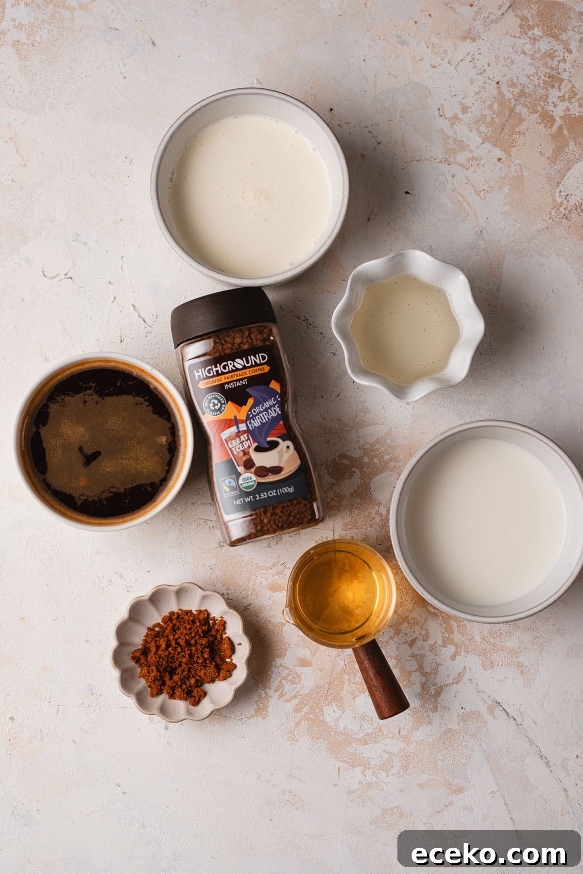 ingredients in bowls for coffee beverage
