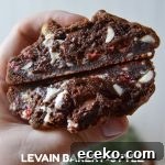 Chocolate Peppermint Cookies Inspired by Levain Bakery 6 the author holding an opened chocolate peppermint cookie to show texture