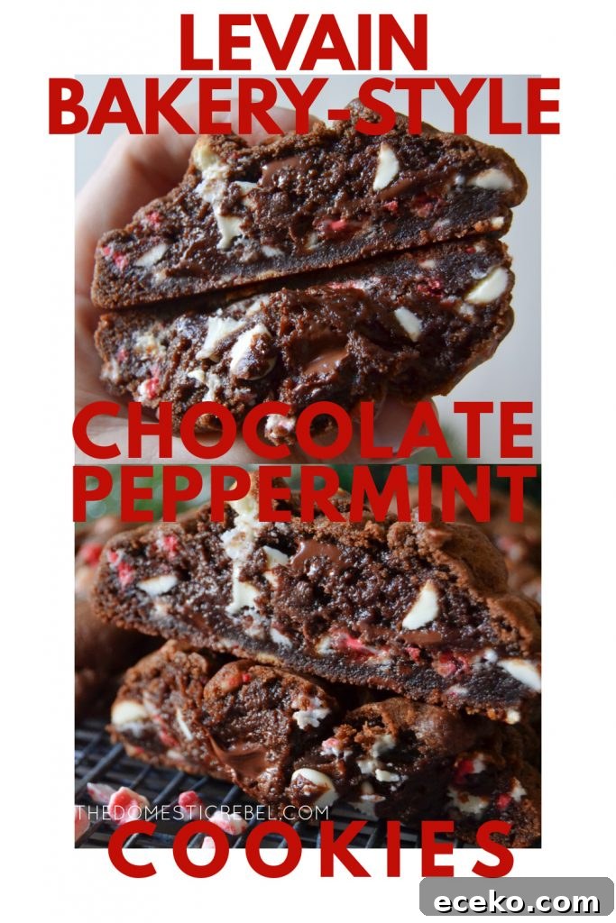 Chocolate Peppermint Cookies Inspired by Levain Bakery 8 levain bakery-style chocolate peppermint cookies photo collage