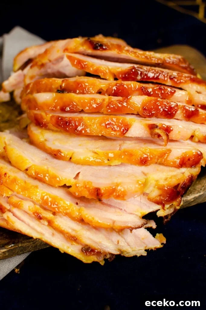 Honey-Glazed Roast Gammon Joint Recipe 15 Honey Roast Gammon slices on a wooden chopping board