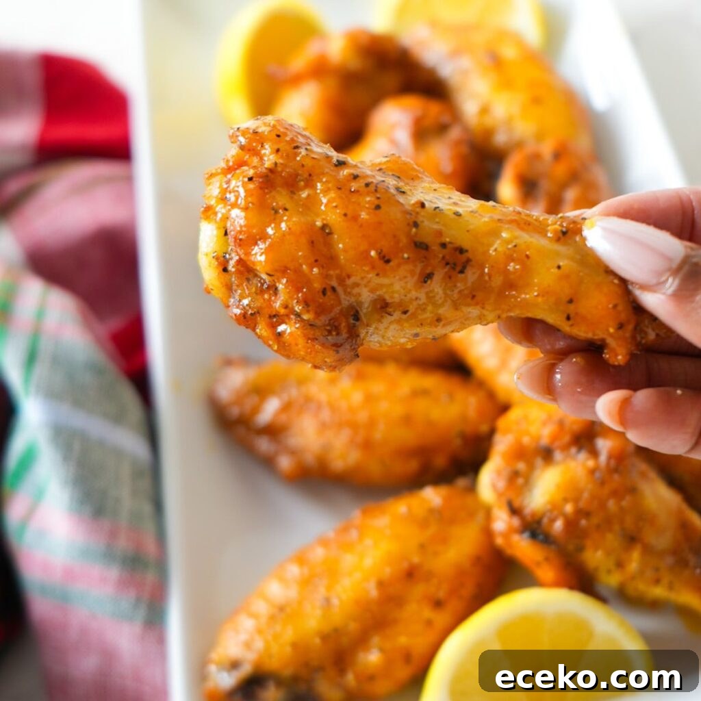 Lemon pepper wings close up.