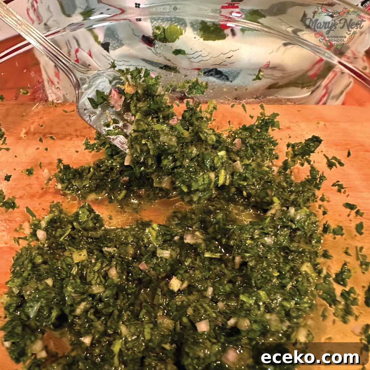 Showing Parsley Mixture for Kippers in glass bowl and on fork.