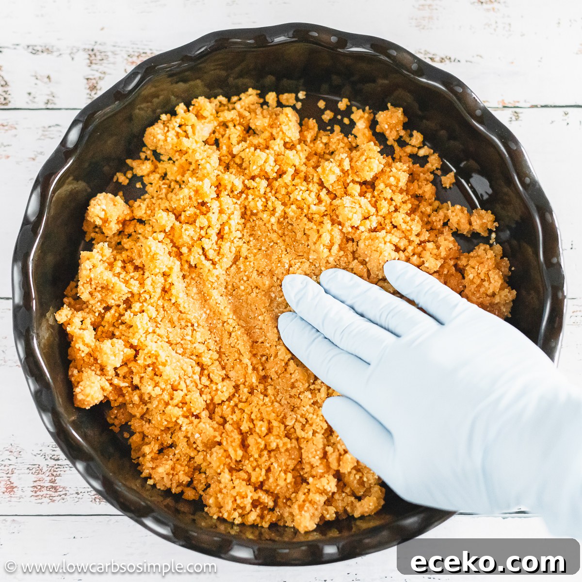 Crispy Baked Carnivore Pie Crust Recipe for Meat Pies 5 Pressing the Mixture Firmly into a Pie Pan | Low-Carb, So Simple