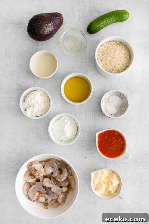 Ingredients to make Bang Bang Shrimp Bowls
