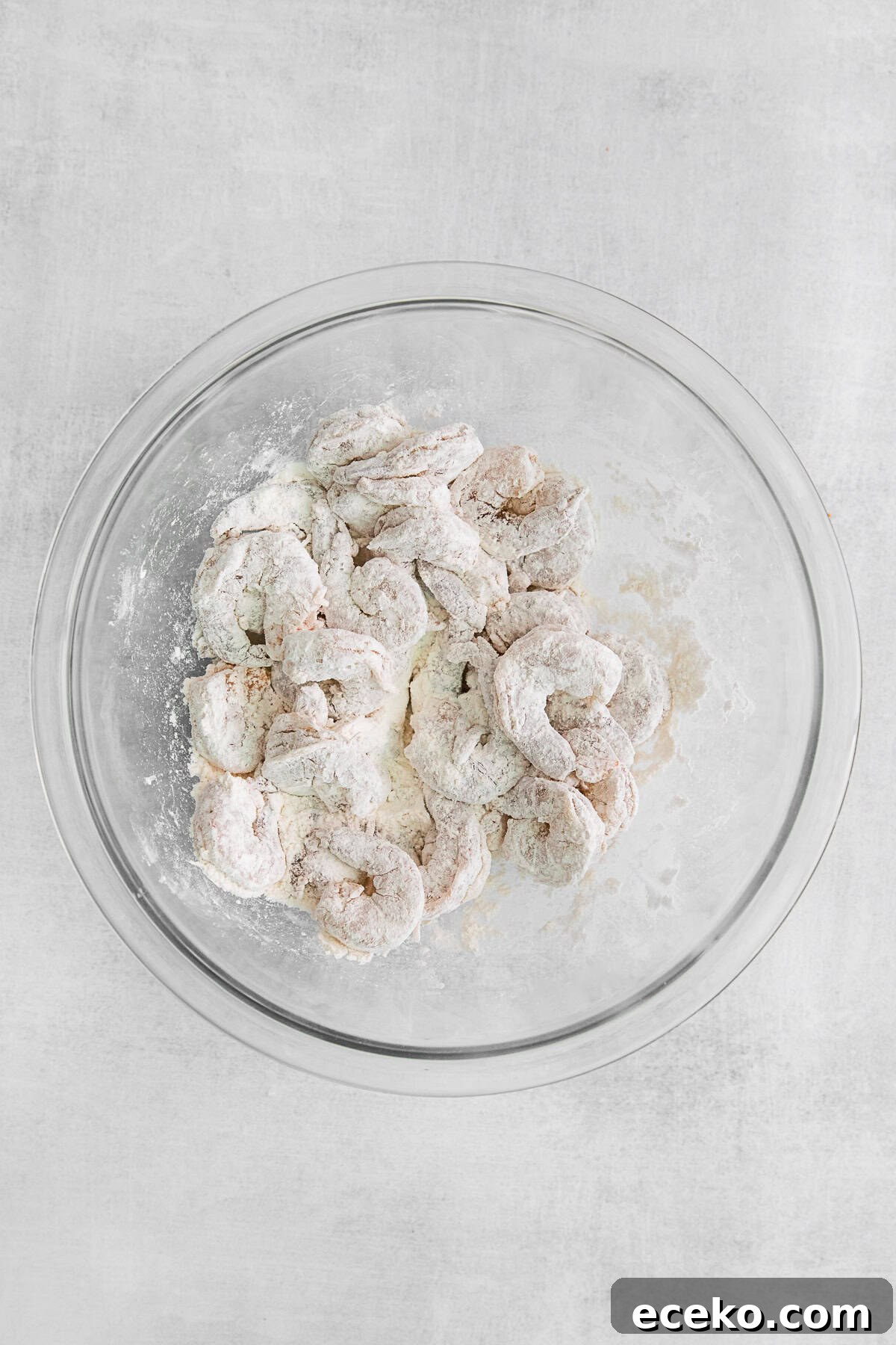 Breaded shrimp in a bowl. 
