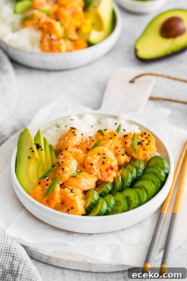 Bang Bang Shrimp Bowls served with chop sticks. 