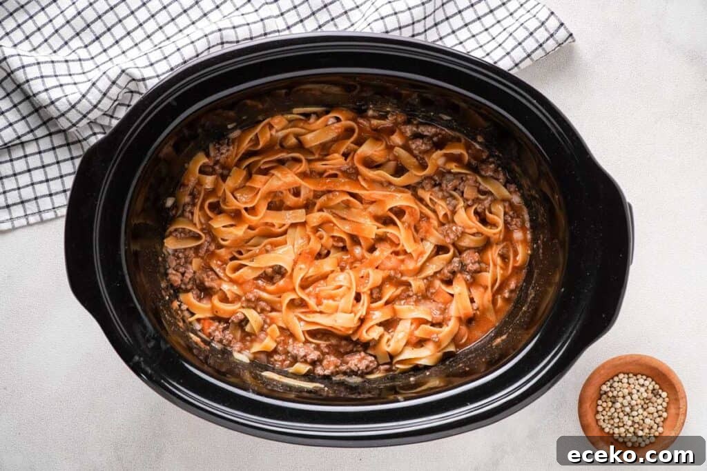 ground beef and noodles in slow cooker