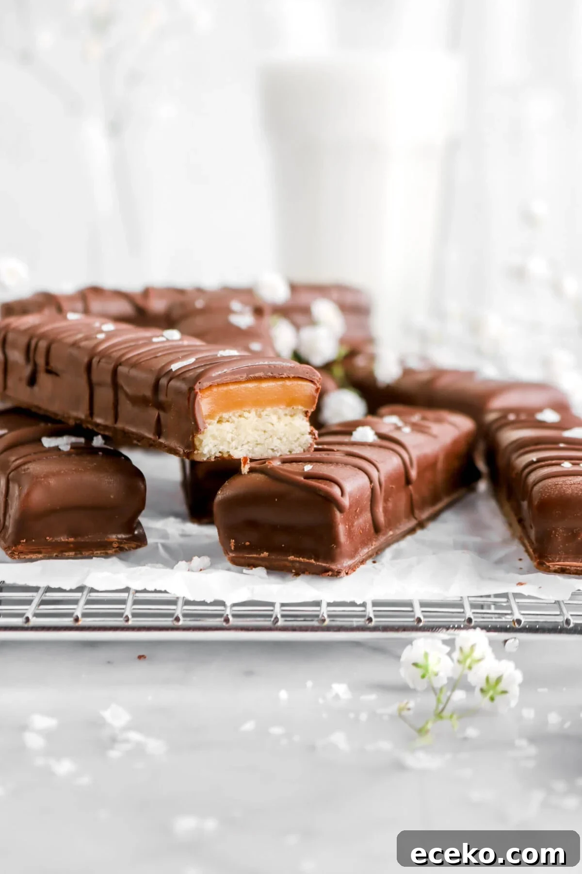 Homemade Twix Bars Recipe: Crispy Caramel Chocolate Cookies 6 close up of cut open twix bar