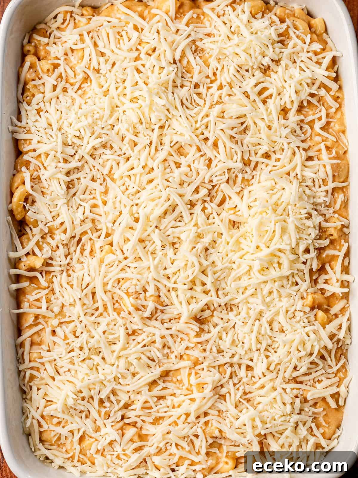 Mac and cheese before baking.