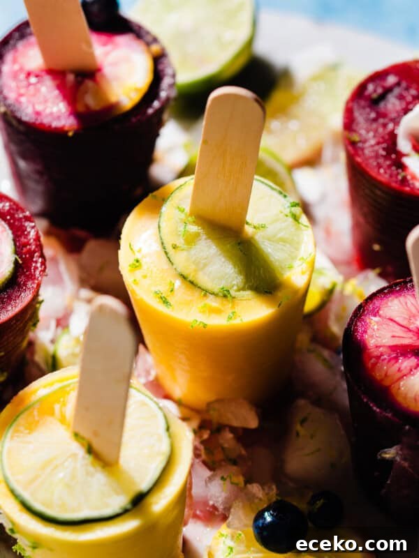 No-Bake Edible Cookie Dough Bites Recipe for Parties 13 Three colorful popsicle flavors in a bed of crushed ice.