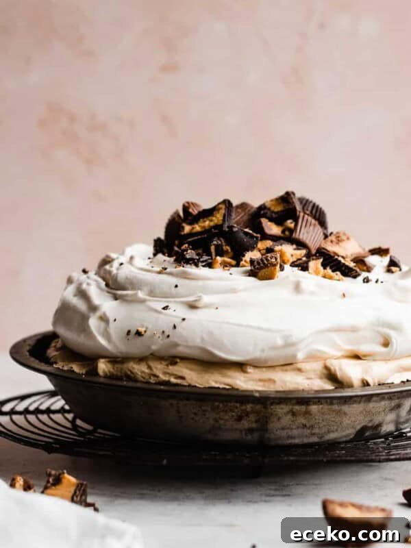 No-Bake Edible Cookie Dough Bites Recipe for Parties 14 A peanut butter pie piled with whipped cream and peanut butter cups.