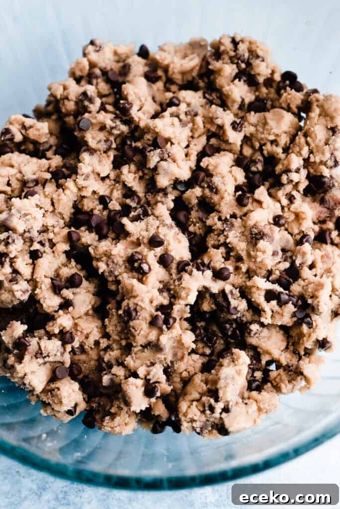 No-Bake Edible Cookie Dough Bites Recipe for Parties 7 A bowl of edible chocolate chip cookie dough.