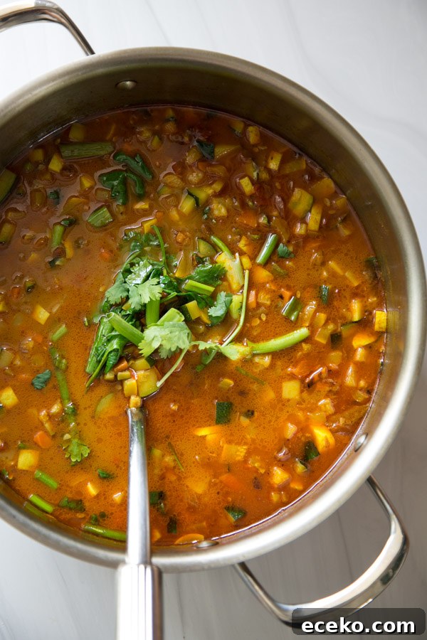 Low FODMAP Detox Soup in a pot with spoon