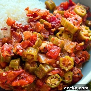 Creole-Style Tomato Shakshuka 9 Stewed okra and tomatoes with fluffy white rice.
